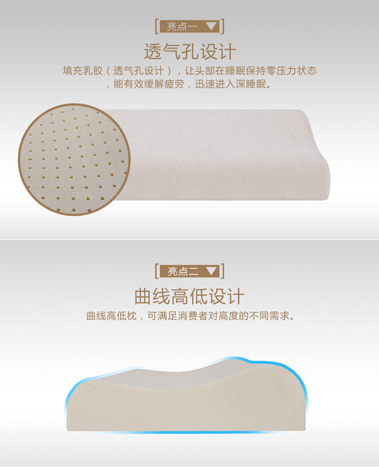 慕思系列慕思曲线高低枕乳胶枕的详细介绍
