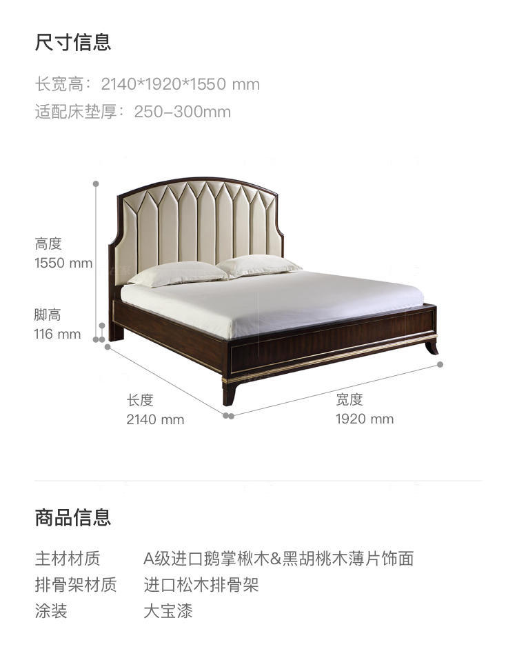 现代美式风格亨利双人床B款的家具详细介绍