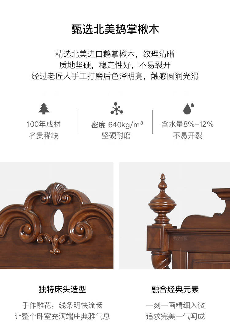 传统美式风格贝尔双人床(样品特惠）的家具详细介绍