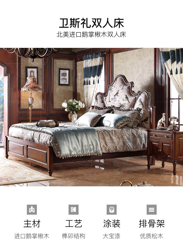 传统美式风格卫斯礼双人床的家具详细介绍