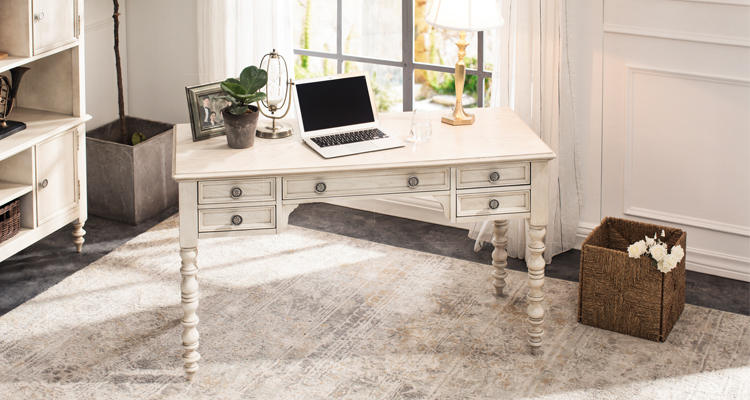 现代美式风格马赛湾象牙白仿古书桌的家具详细介绍