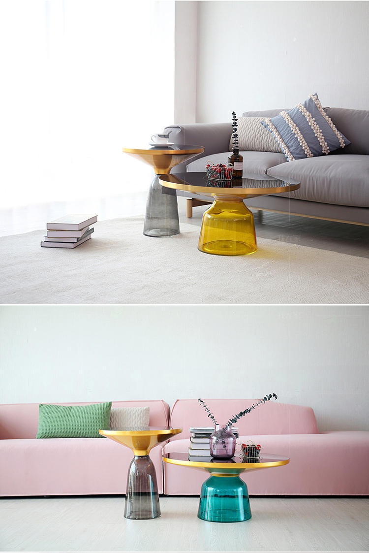 色彩北欧风格叮当琉璃高款茶几的家具详细介绍