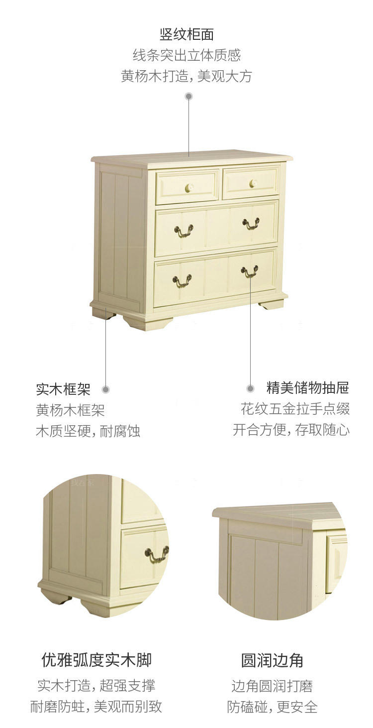 乡村美式风格道格拉斯四屉床头柜的家具详细介绍