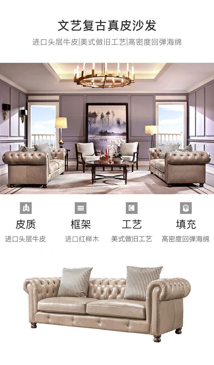 现代美式风格真皮沙发（样品特惠）的家具详细介绍